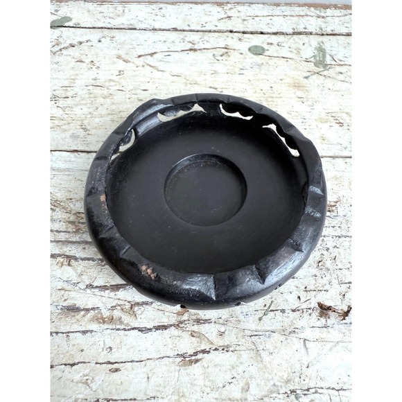 Vintage Asian 5" Round Carved Wood Vase Bowl Display Stand One Piece - Picture 4 of 6